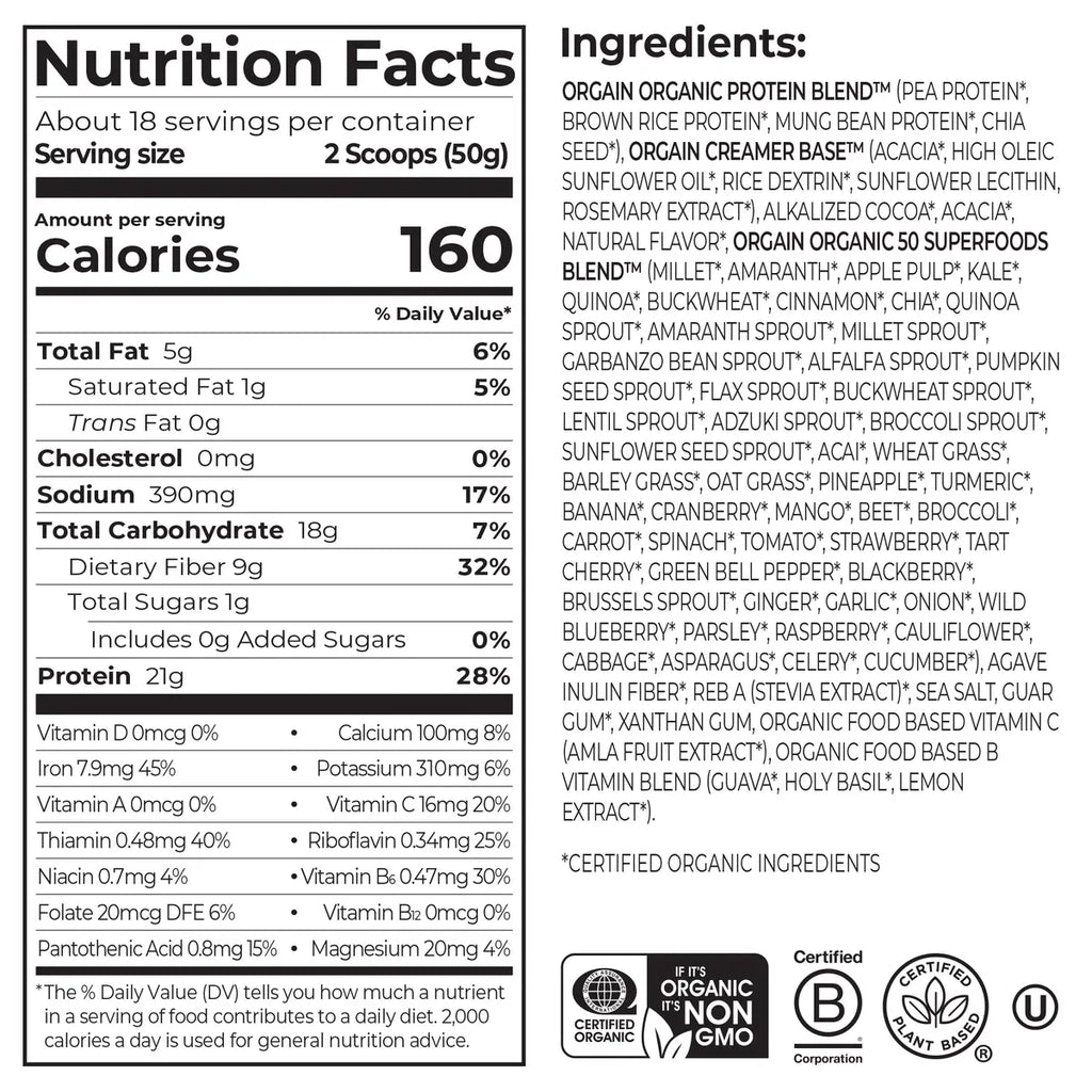 Organic Protein™ & Superfoods Plant Based Protein Powder - Creamy Chocolate Fudge